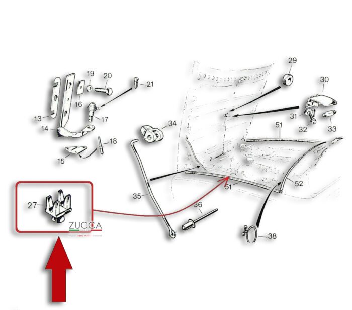 Gancio cofano compatibile trattorino rasaerba MTD 455032 7230296