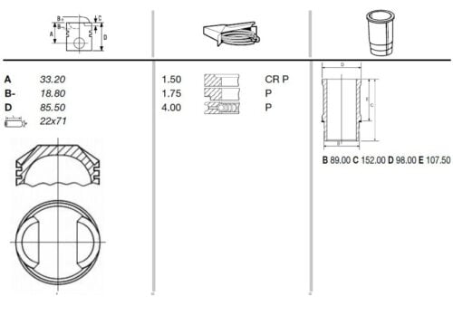 Pistone & Canna (2.000 cc - Ø 84 mm) - 10.4:1