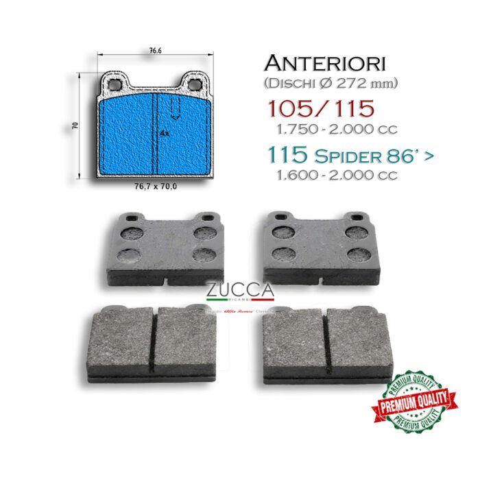 Kit Pastiglie Disco Ant. Ø 272 mm (1.750-2.000 & 1.600 cc dopo 86') "Premium"