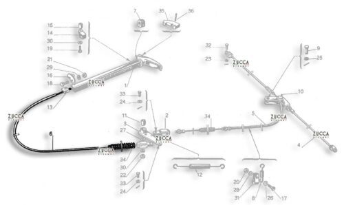 SCHEMA Cavo-Freno-a-Mano-Alfa-Romeo-750-PASSO CORTO porzione-anteriore