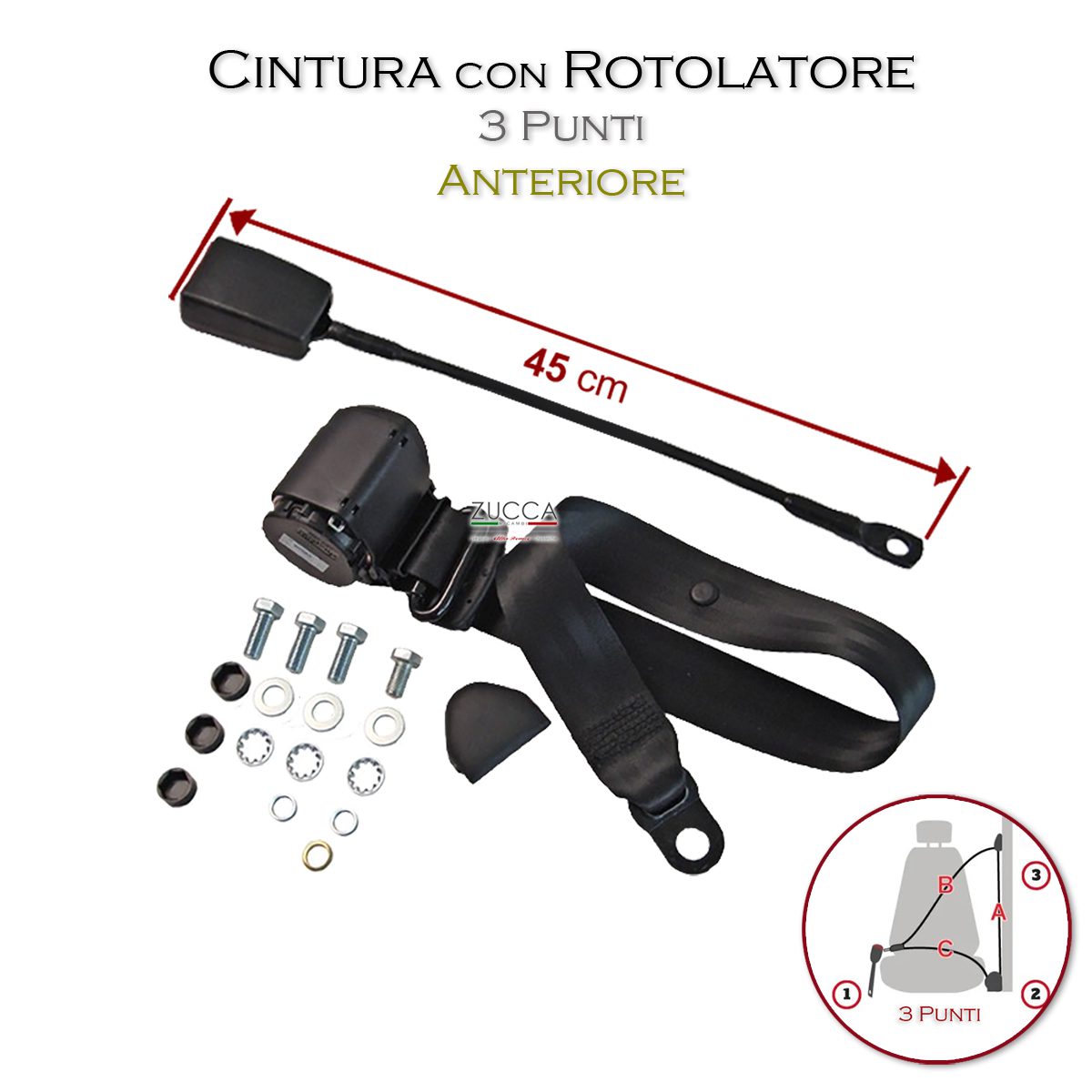 Cintura Di Sicurezza 3 Punti Attacco 45cm Zucca Ricambi Per Alfa 
