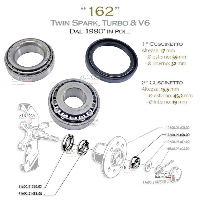 Kit Cuscinetti Mozzi Ruota Anteriore (Alfa 6 /162 Turbo, V6 & Twin Spark dal 1990 in poi)