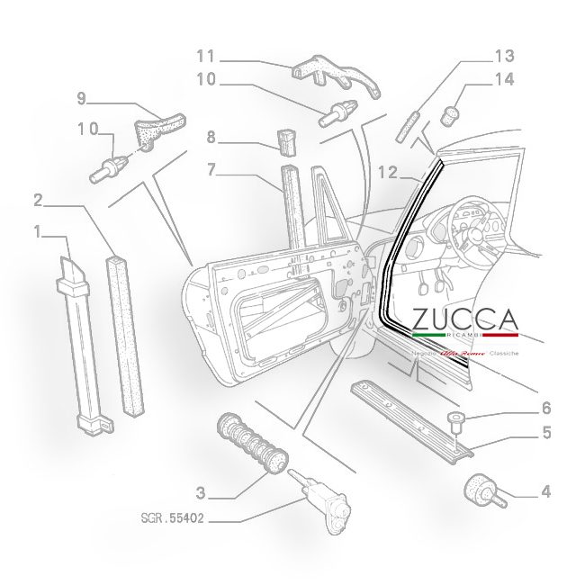 Coppia Guarnizione Vano Porta (Duetto dal 1966 al 93) - Floccate Premium