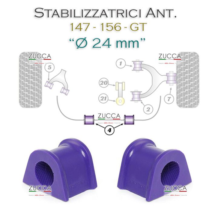 Kit Boccole Barra Stabilizzatrice Ant. Ø 24 mm "Poliuretaniche" (147 - 156 - GT)