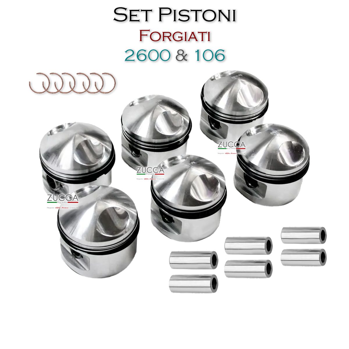 Kit (6 pz.) Pistoni "FORGIATI" (Serie 106 - 2.600 cc) - Compressione & Alesaggio su Richiesta