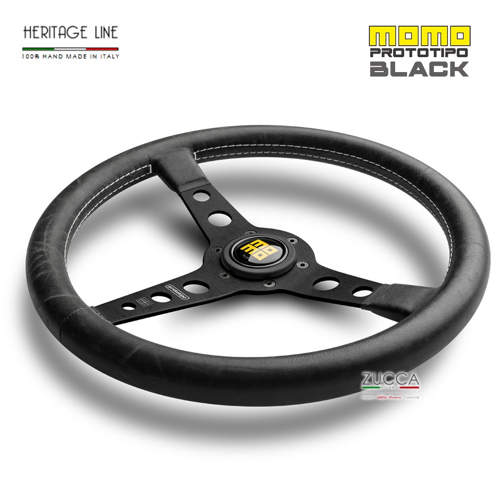 Volante in Pelle "Vintage" / Razze Nere - MOMO 350 mm “PROTOTIPO Black Edition” - immagine 3