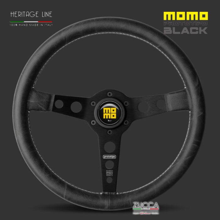 Volante in Pelle "Vintage" / Razze Nere - MOMO 350 mm “PROTOTIPO Black Edition” - immagine 5