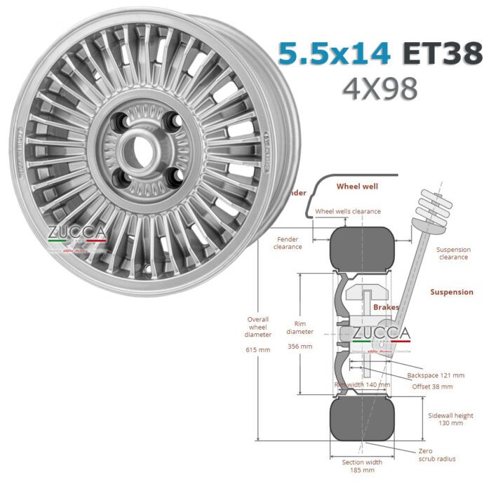 Cerchio - Tipo: "Campagnolo Millerighe" (5,5x14 ET38 - 4x98 Serie 116/162/Boxer)