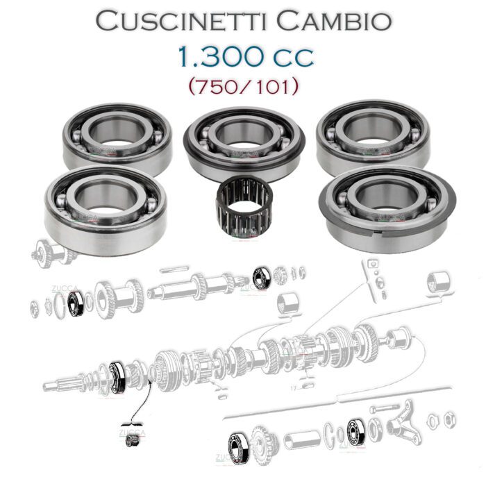 Kit Cuscinetti Cambio (1.300 cc - Serie 750/101) - "4 Marce" Borg Warner