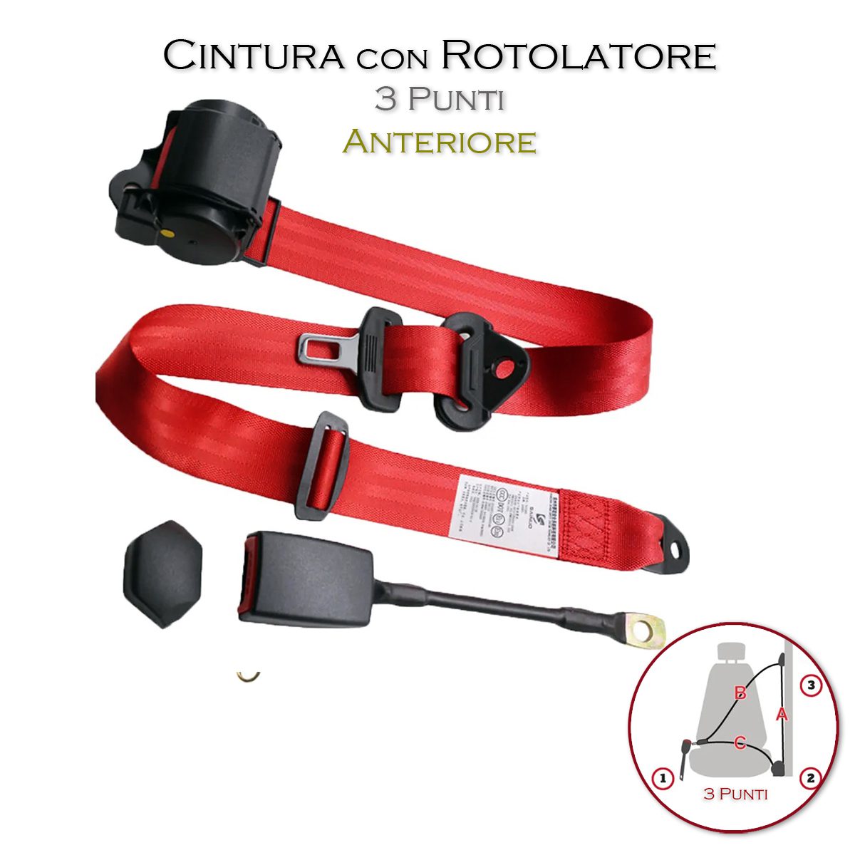 Cintura Di Sicurezza Rossa 3 Punti Attacco 22cm Zucca Ricambi Per 