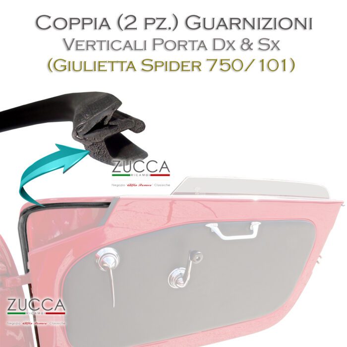 Coppia (2 pz.) Guarnizioni Verticali Porta Dx & Sx (Giulietta Spider 750/101)