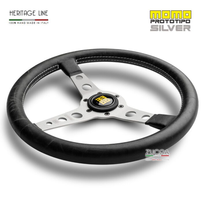 Volante in Pelle "Vintage" / Razze Satinate - MOMO 350 mm “PROTOTIPO Silver Edition” - immagine 2