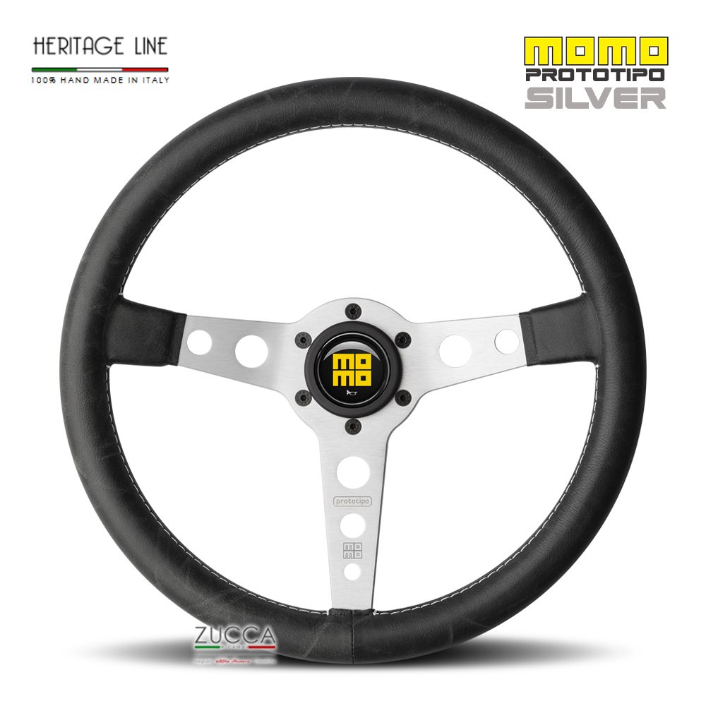 Volante in Pelle "Vintage" / Razze Satinate - MOMO 350 mm “PROTOTIPO Silver Edition”
