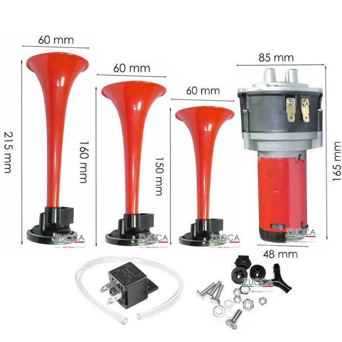 Kit 3 Trombe con Compressore (12 Volt) + Relè