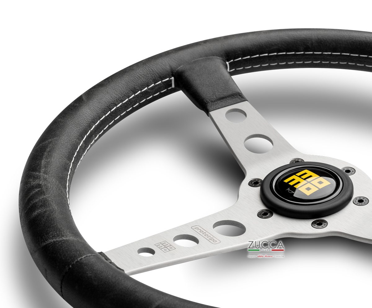 Volante in Pelle "Vintage" / Razze Satinate - MOMO 350 mm “PROTOTIPO Silver Edition” - immagine 3