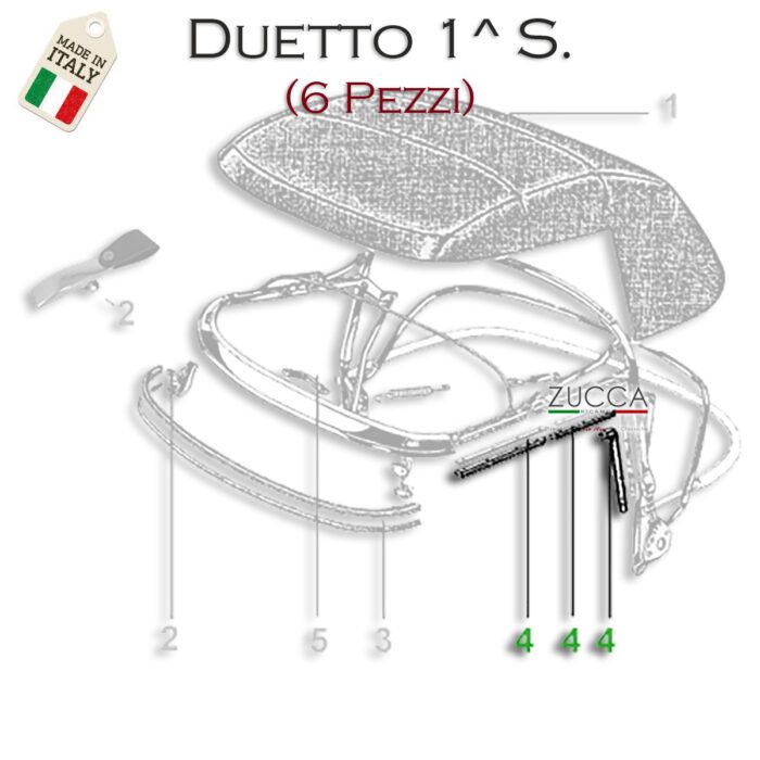 Set Guarnizioni laterali (6 pz.) Capote (Spider 1^ Serie "Osso di Seppia" 1966>69') - immagine 2