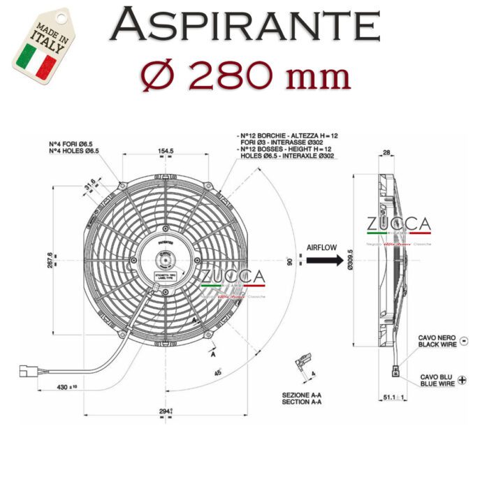 Ventilatore Aspirante Ventola Assiale 54A, 12v Diametro 280mm - immagine 2