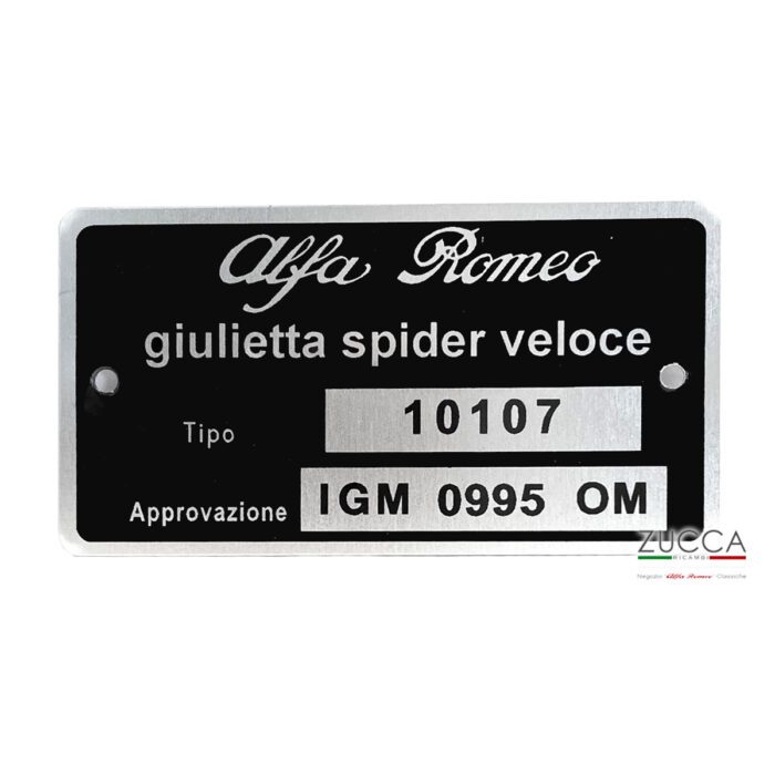 Targhetta Identificativa  (101.07 Giulietta Spider Veloce) - 45x85 mm
