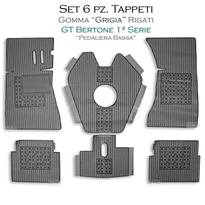 Set Tappeti in Gomma - "Rigati" (GT Bertone 1ª Serie - Pedaliera Bassa) - "Grigio"
