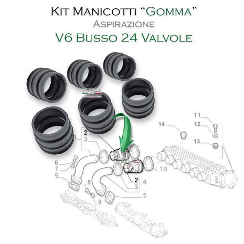 Set (6 pz.) Manicotti Aspirazione V6 - 24v (GTA 3.0 & 3.2)