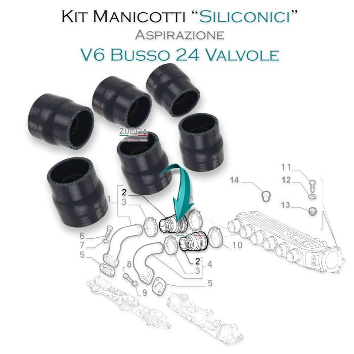 Set (6 pz.) Manicotti Aspirazione V6 - 24v (GTA 3.0 & 3.2) - Siliconici