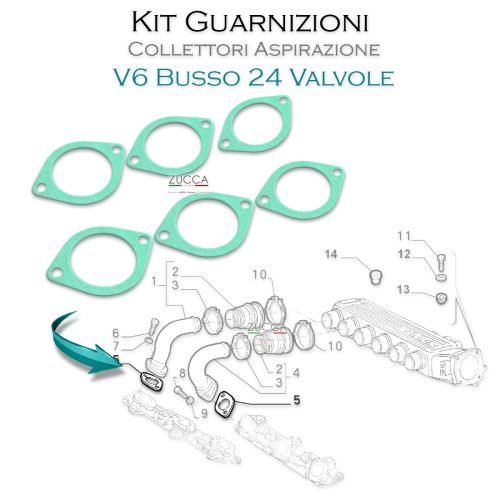 Set (6 pz.) Guarnizioni Collettori Aspirazione V6 - 24v (GTA 3.0 & 3.2)