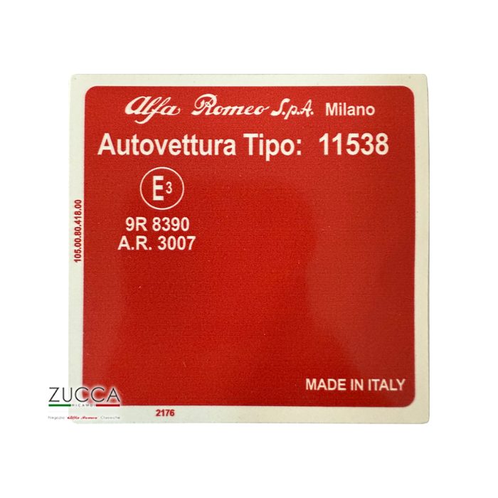 Adesivo "Duetto 115.38" (Fondo Rosso & Scritte Bianche)