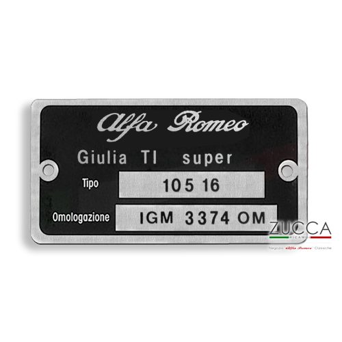 Targhetta Identificativa (105.08 Giulia Ti "Super") - 45x85 mm
