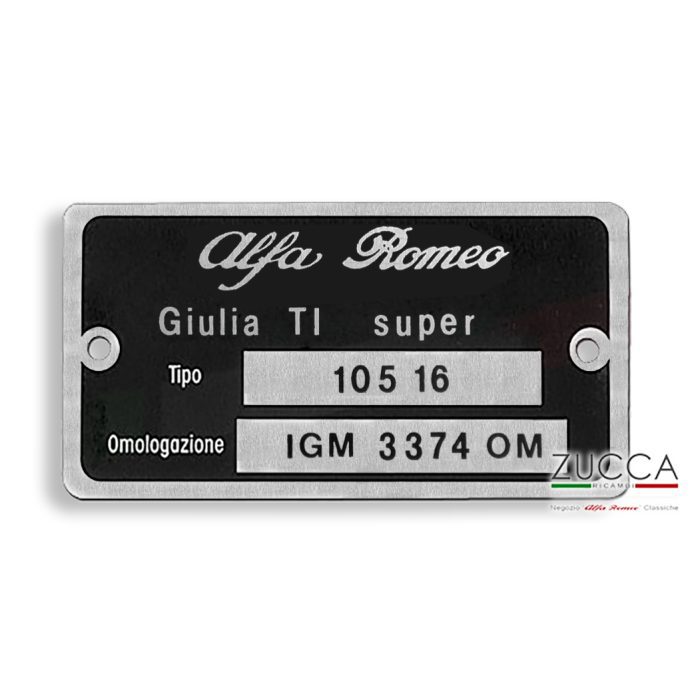 Targhetta Identificativa (105.08 Giulia Ti "Super") - 45x85 mm