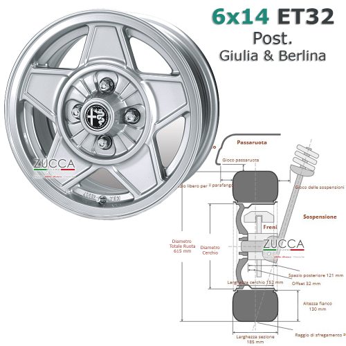Cerchio Tipo: CROMODORA "Daytona" (6x14" - ET32) - Per Retrotreno Giulia & Berlina