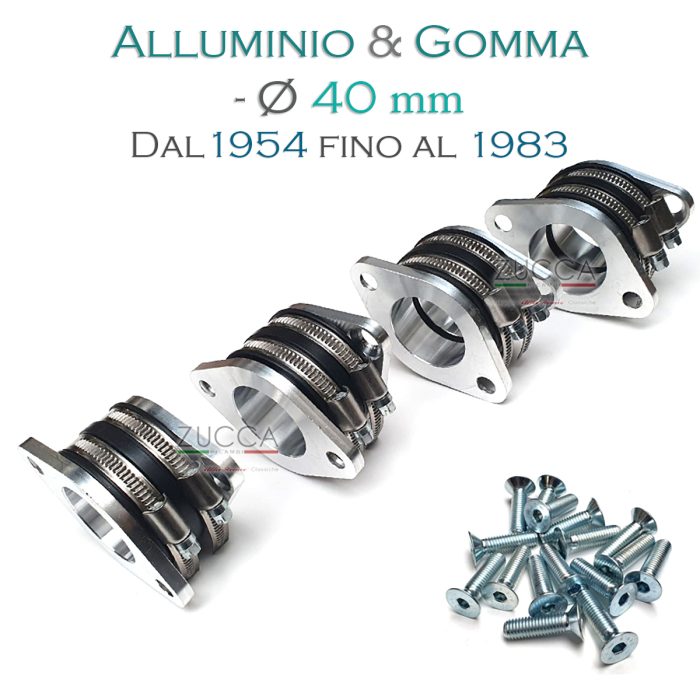 KIT Flange Carburatore "Alluminio & Gomma" da Ø 40 mm (dal 1954 al 83')