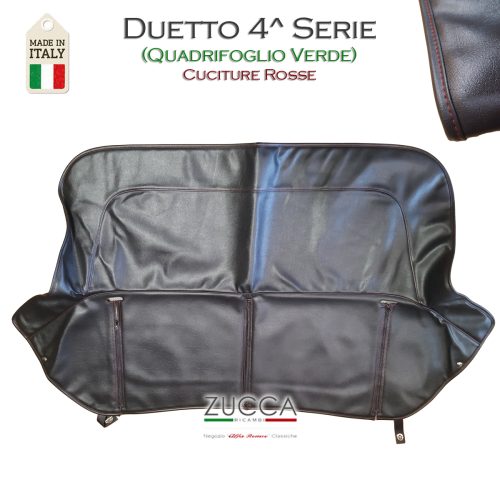 Copricapote In Skai Colore Nero Fumo (Duetto Quadrifoglio VERDE) Cuciture "ROSSE"